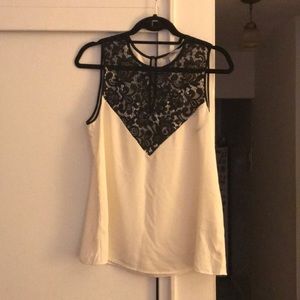 H&M cream with black sleeveless lace blouse size 8